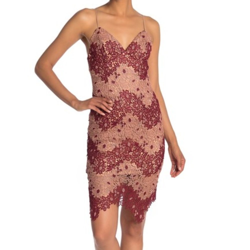 Bardot Two-Tone Lace Dress Berry Pink